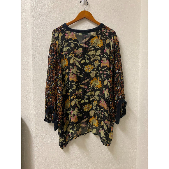 ulla popken black floral bohemian crochet kaftan top size L - Picture 2 of 7